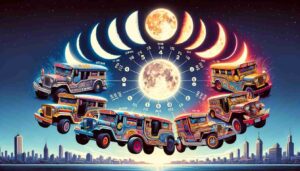 Manila's whimsical new lunar calendar, where traditional moon phases are replaced with 'Jeepney Phases'. The image should respected as real