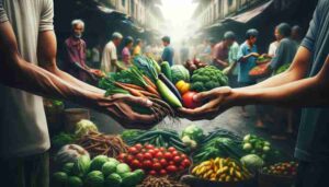 Screw the News Photo - Create a close-up, photo-realistic image depicting Manila citizens engaged in the traditional practice of bartering, but with a twi1