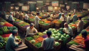 Screw the News Photo - Create a wide aspect, close-up photo-realistic image capturing the satirical concept of Manila's 'Palengke Stock Exchange', where v6