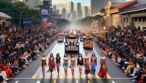 Screw the News Photo - Create a wide aspect, photo-realistic image capturing an innovative fashion show in Manila, where the theme is inspired by the icon1