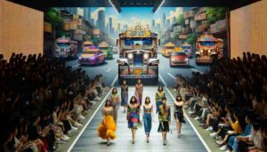 Screw the News Photo - Create a wide aspect, photo-realistic image capturing an innovative fashion show in Manila, where the theme is inspired by the icon2