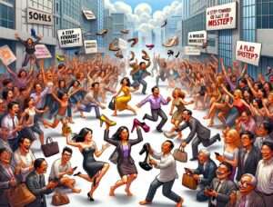 Satire 2024 02 22 03.48.09 Visualize a satirical scene reflecting on the recent ban of high heels shoesin Makati, titled 'A Step Toward Equality or a Flat Misstep '. This illustratio Visualize a satirical scene reflecting on the recent ban of high heels shoesin Makati, titled 'A Step Toward Equality or a Flat Misstep '. This illustratio
