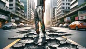 Manila Fashion News Manila's latest fashion trend pothole patterned pants designed for the urban navigator. This innovative illust2