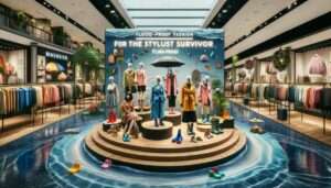 Manila Fashion News fashion section within a Manila mall, dedicated to 'Flood Proof' fashion, titled 'For the Stylish Survivor'. This imaginativ2 Manila Fashion News fashion section within a Manila mall, dedicated to 'Flood Proof' fashion, titled 'For the Stylish Survivor'. This imaginativ2