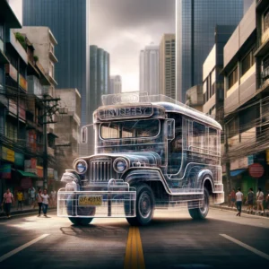 Manila News Intelligencer Visualize a close up scene focusing on an invisible jeepney in Manila, emphasizing its unique, transparent design. This jeepney, barely visible agains14 Manila News Intelligencer Visualize a close up scene focusing on an invisible jeepney in Manila, emphasizing its unique, transparent design. This jeepney, barely visible agains14