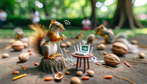 Manila News Photo view of an imaginative scene in Salcedo Park, Makati, where squirrels have started their own economy. This image focuses on a squirrel standi12