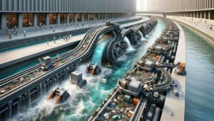 Marikina View of the innovative river conveyor belt system, showcasing a segment where goods are being efficiently transported and debris (1)