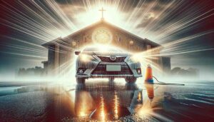 Muntinlupa ratio image focusing on a single car that has been miraculously washed and blessed at St. Peregrine's L4