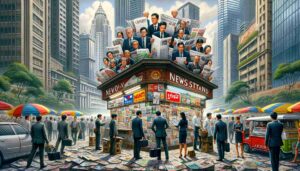 Newsstand in the heart of Makati, capturing the essence of this dynamic financial and business hub of Manila Newsstand in the heart of Makati, capturing the essence of this dynamic financial and business hub of Manila