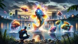 Pasig a scene from the Pasig River where mutant fish have developed unique abilities, becoming a subject of interest for superheroes. This Ph1