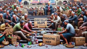 Screw the News Photo A close up, wide aspect satirical image showing members of the American Congress in a state of poverty, receiving aid from a supportive Philippine com crop12