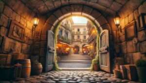 Taguig News Visualize a close up of the magical transition point within the secret tunnel from McKinley Hill in Manila to a vibrant  Italian piazza. This sc2