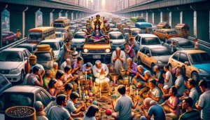 Holy Week Photo -- Enhance the illustration of 'Manila's Traffic Transforms into a Spiritual Journey During Holy Week'. Create a more immersive and detailed depiction of4 Holy Week Photo -- Enhance the illustration of 'Manila's Traffic Transforms into a Spiritual Journey During Holy Week'. Create a more immersive and detailed depiction of4