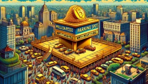 Manila News -- A detailed and vivid illustration in the style of Al Jaffee for a mock news report titled 'Manila's Million Peso Parking Spot Worth Its Weight3