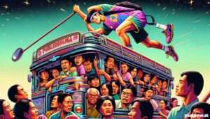 Manila News -- A fun and insightful image depicting a crowded jeepney in the Philippines, humorously portraying the challenge of climbing over p3