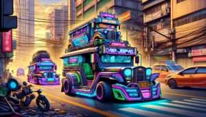 Manila News -- A fun and satirical image depicting Cyber Jeepneys, a futuristic take on Manila's iconic jeepneys. The scene shows these high-tech 2 Manila News -- A fun and satirical image depicting Cyber Jeepneys, a futuristic take on Manila's iconic jeepneys. The scene shows these high-tech 2