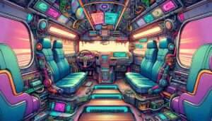 Manila News -- A fun and satirical image depicting the interior of a futuristic Cyber Jeepney, based on the previous concept of Manila's iconic ri3 Manila News -- A fun and satirical image depicting the interior of a futuristic Cyber Jeepney, based on the previous concept of Manila's iconic ri3