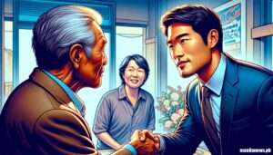 Manila News -- A vibrant and detailed close-up illustrative style image of the Asian actor turned political candidate visiting business owners and shaking hands. The2