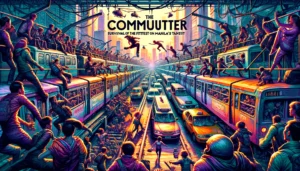 Manila News -- An illustrative scene inspired by dystopian tales, depicting 'The Commuter Games Survival of the Fittest on Manila's Transit'. The image shows a dram3