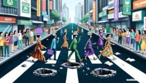 Manila News -- Create a humorous and vibrant illustration of contestants from 'Manila's Next Top Model' walking down a runway street while balancing books on their h1