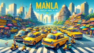 Manila News -- Create a satirical and detailed wide-aspect illustrative poster titled 'Taxis of Manila The Vehicles That Play Hard to Get'. The poster should depict the4 Manila News -- Create a satirical and detailed wide-aspect illustrative poster titled 'Taxis of Manila The Vehicles That Play Hard to Get'. The poster should depict the4
