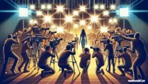 Manila News -- Create detailed and vivid illustrations showing a scene from 'Manila's Next Top Model' where television cameras and paparazzi are causing a disruption6