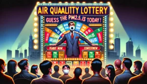 Manila News -- Design a close-up portion of the previously generated wide-aspect poster for the satirical fictional game show 'Air Quality Lottery Guess the PM2.5 L2 Manila News -- Design a close-up portion of the previously generated wide-aspect poster for the satirical fictional game show 'Air Quality Lottery Guess the PM2.5 L2