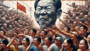 Manila News Photo - A close-up illustrative image showing the detailed reactions of people in Manila, Philippines, to Chinese propaganda. The image should zoom in on a gr6