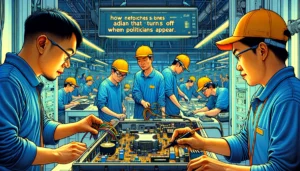 Manila News Photo -- A close-up view inside an Asian electronics factory in Manila, where technicians are intensely focused on developing a TV that turns off when politici182 Manila News Photo -- A close-up view inside an Asian electronics factory in Manila, where technicians are intensely focused on developing a TV that turns off when politici182