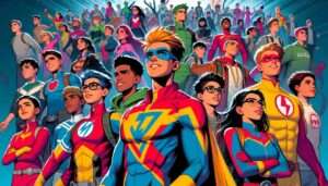 Manila News Photo -- A closeup, vibrant  and detailed illustrative image focusing on the superheroes in training at Valenzuela's Vocational School for Superheroes. The imag2