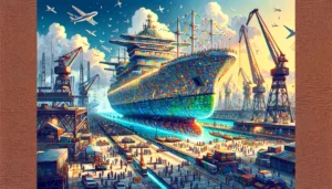 Manila News Photo -- A futuristic depiction of Manila's shipyard, where the world's first unsinkable ship made entirely of recycled bottles is being launched. The scene sh179