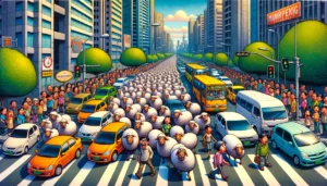 Manila News Photo - A humorous and vibrant illustration depicting a busy urban street in Taguig, Philippines, bustling with cars and pedestrians. The street is unexpected1 Manila News Photo - A humorous and vibrant illustration depicting a busy urban street in Taguig, Philippines, bustling with cars and pedestrians. The street is unexpected1