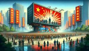 Manila News Photo - A thought-provoking illustrative image depicting the concept of Chinese propaganda. The scene should represent a symbolic interpretation, possibly fea1