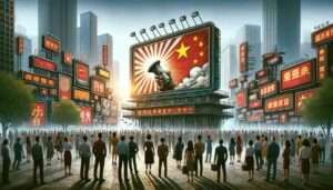 Manila News Photo - A thought-provoking illustrative image depicting the concept of Chinese propaganda. The scene should represent a symbolic interpretation, possibly fea2