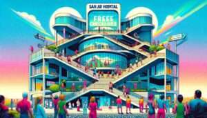 Manila News Photo -- A vibrant and detailed illustration showcasing San Juan's innovative health plan a hospital built with a massive staircase, offering free check-ups t3 Manila News Photo -- San Juan's Innovative Health Plan: Free Check-Ups for Anyone Who Can Climb Their Staircase Hospital