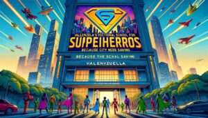 Manila News Photo -- A vibrant  and detailed illustrative closeup of Valenzuela's Vocational School for Superheroes. The image features the entrance of an impressive, moder4