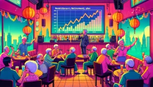 Manila News Photo - Create a vibrant and detailed illustrative style image depicting Manila's revolutionary retirement plan, where people can invest in karaoke bars. Illu1