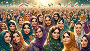 Manila News Photo - illustrative style image focusing on Iranian women celebrating International Women's Day. The image should ca6