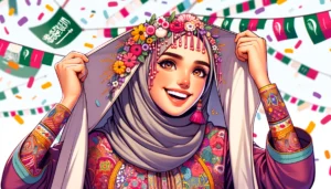 Manila News Photo - illustrative style image focusing on a Saudi woman engaged in a celebratory activity for International Women'1