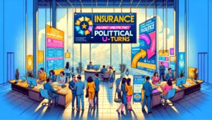 Manila News Photo - vibrant and detailed illustrative style image depicting Manila's latest financial product, insurance against unexpected political U-turns. Vi2