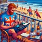Reginald Smythe, British Tourist Pens Poetic Tribute to New King Harry. He works on the beach on an epic poem that tells Harry's story... (12)
