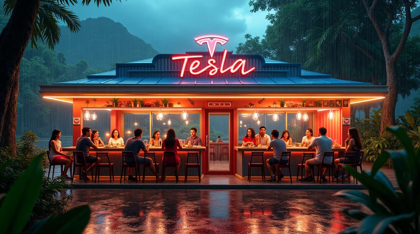 Tesla Brings Retro-Futuristic Diner to Manila
